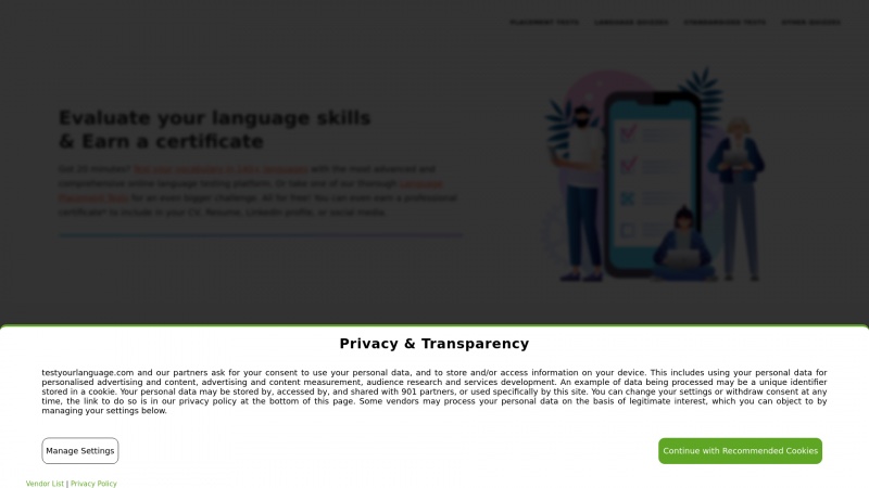 Homepage of testyourlanguage