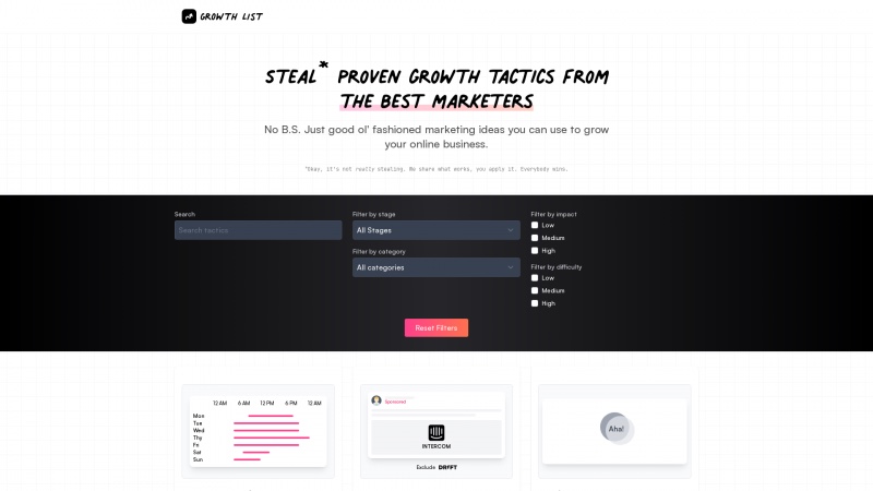 Homepage of thegrowthlist