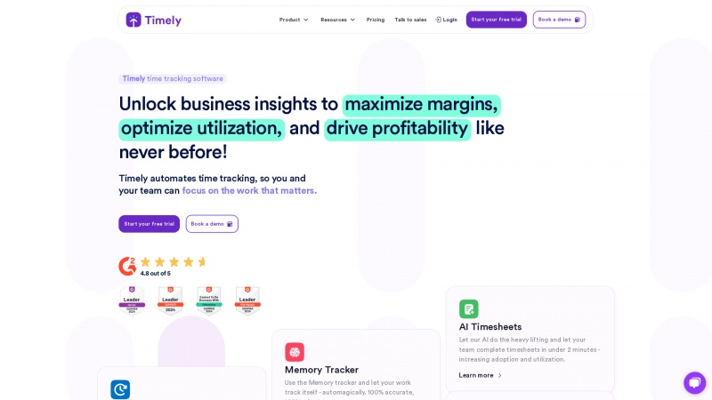 Homepage of timelyapp