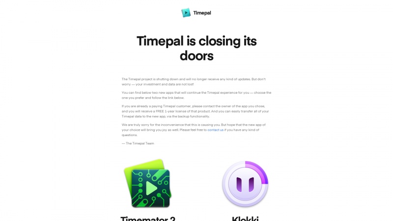 Homepage of timepal-app