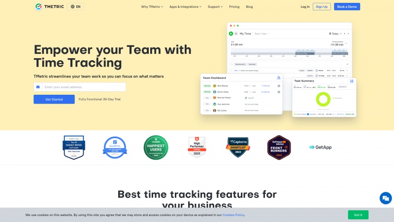 Homepage of tmetric