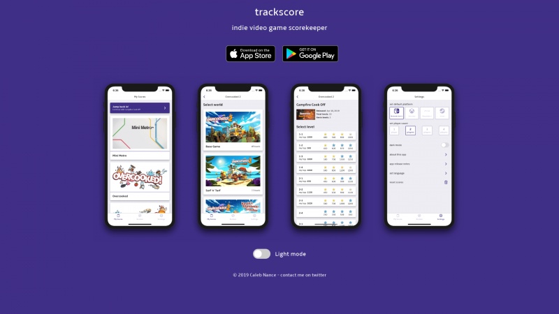 Homepage of trackscoreapp