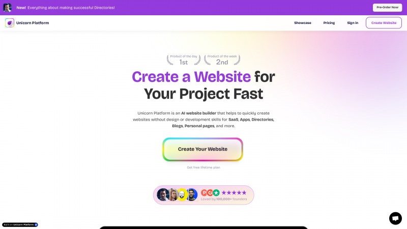 Homepage of unicornplatform