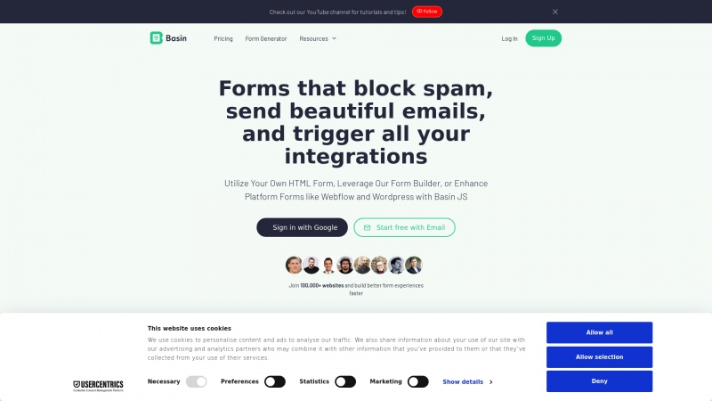 No-Code Form Automation with Basin: Streamline Your Submission Process and Eliminate Spam Homepage of usebasin
