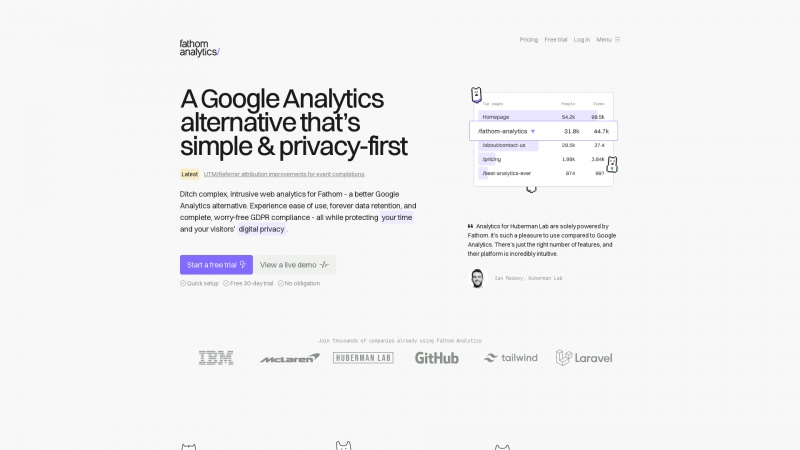 Homepage of usefathom