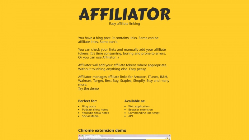 Homepage of affiliator