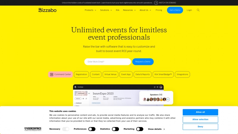 Homepage of bizzabo