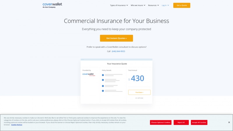 Homepage of coverwallet