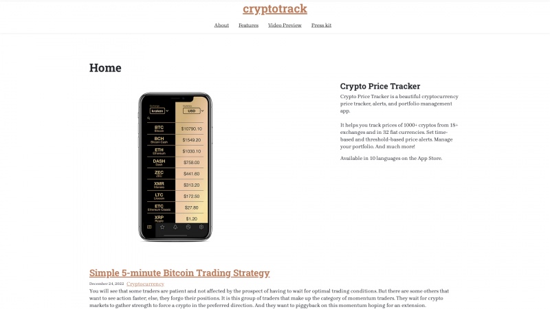 Homepage of cryptopricetrackerapp