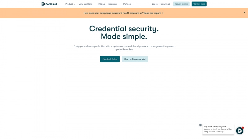 Homepage of dashlane