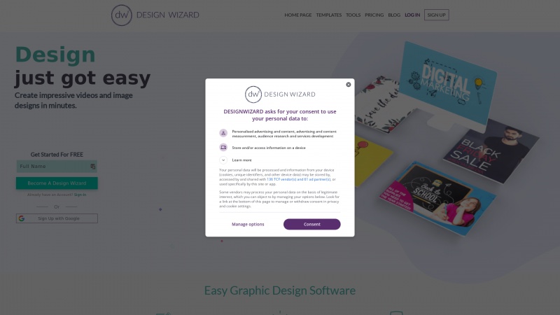 Homepage of designwizard