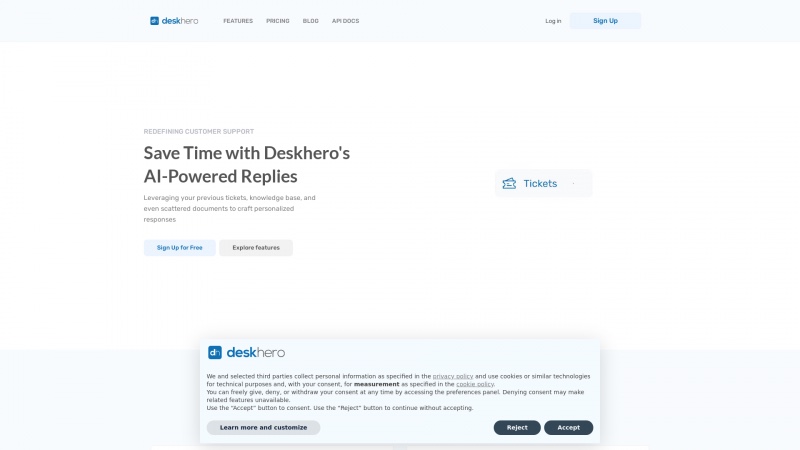 Homepage of deskhero