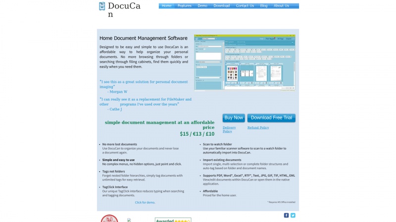 Homepage of docucan