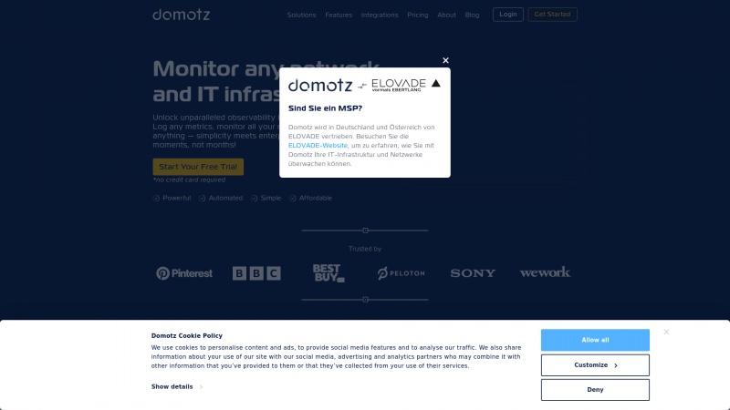 Homepage of domotz