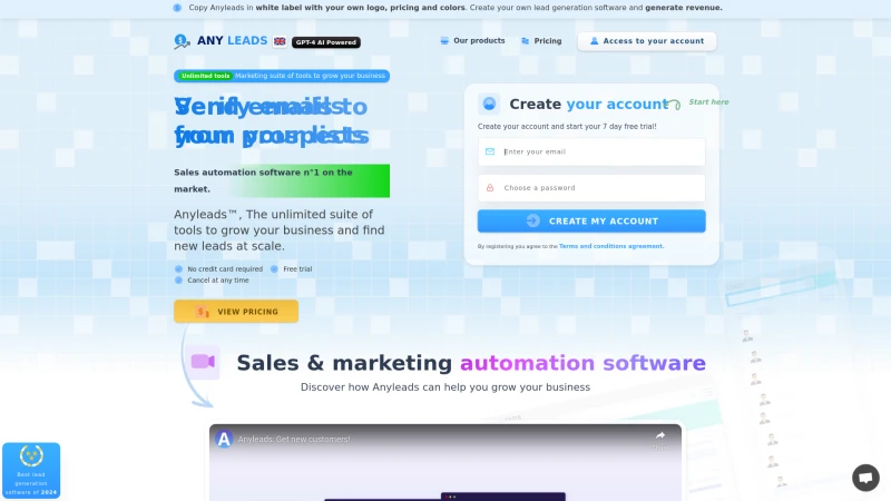 Homepage of anyleads