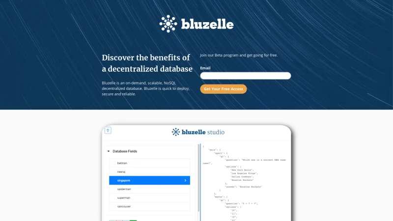 Homepage of bluzelle