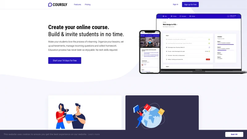 Homepage of coursly