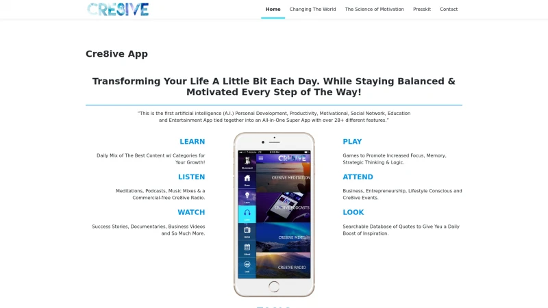 Homepage of cre8iveapp