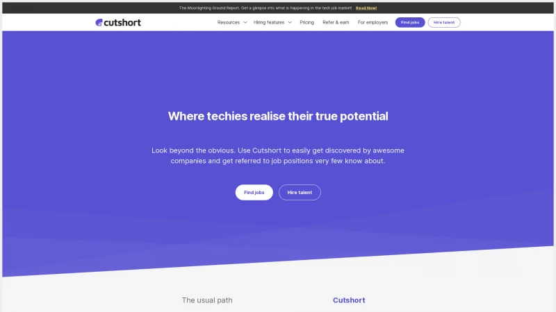 Homepage of cutshort