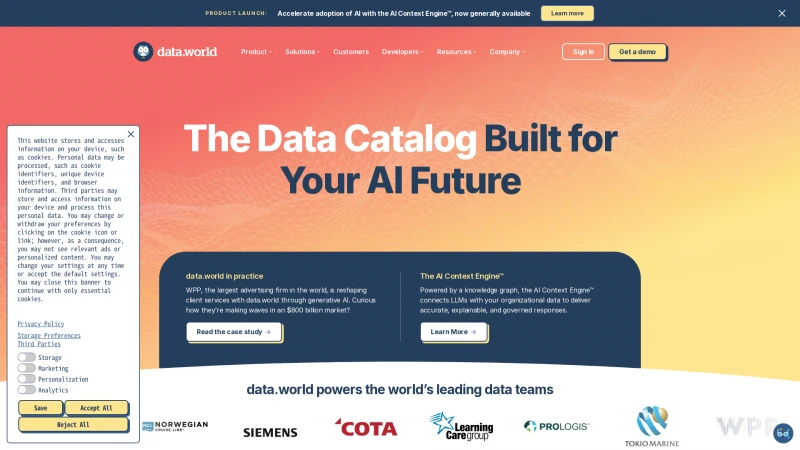 Homepage of data