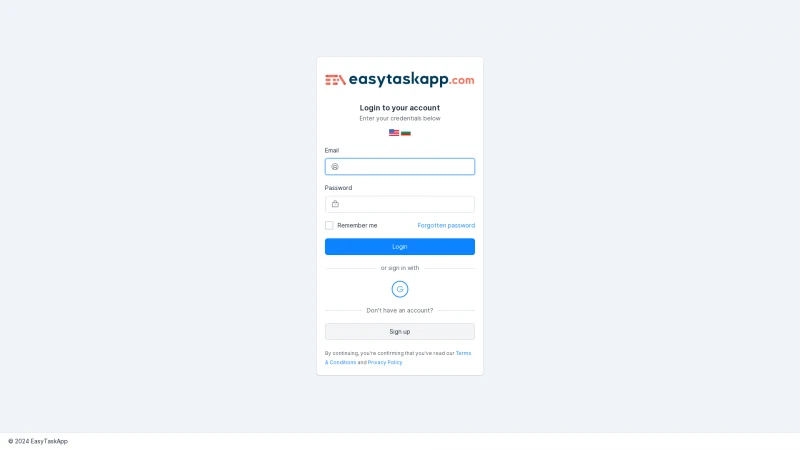 Homepage of easytaskapp