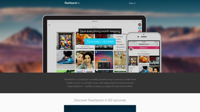 Homepage of flashbackr