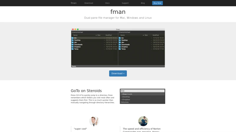 Homepage of fman