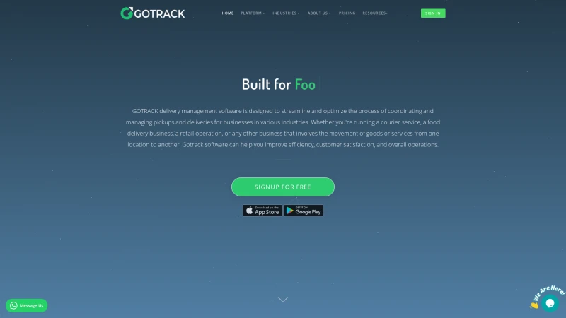 Homepage of gotrackapp