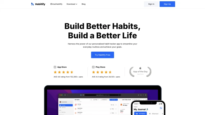 Homepage of habitify