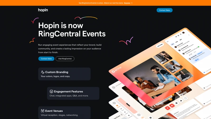 Homepage of hopin