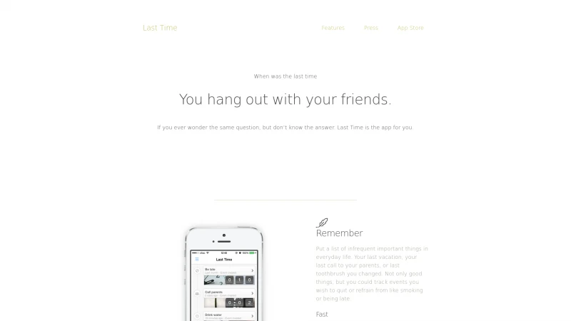 Homepage of lasttimeapp