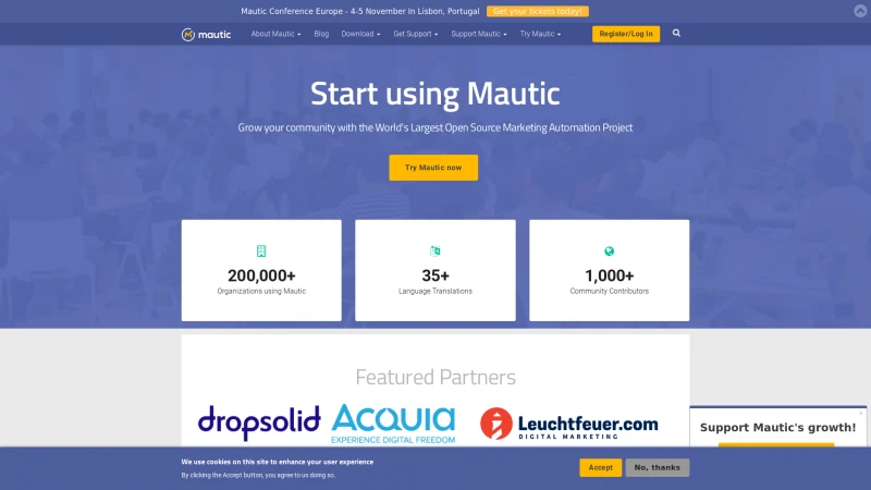 Homepage of mautic