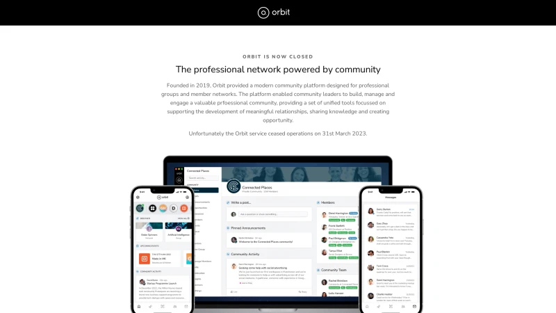 Homepage of orbitapp