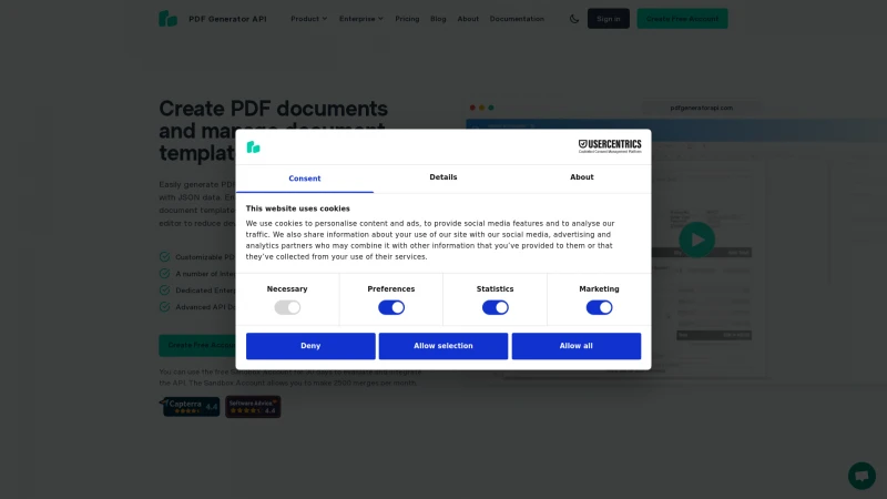 Homepage of pdfgeneratorapi