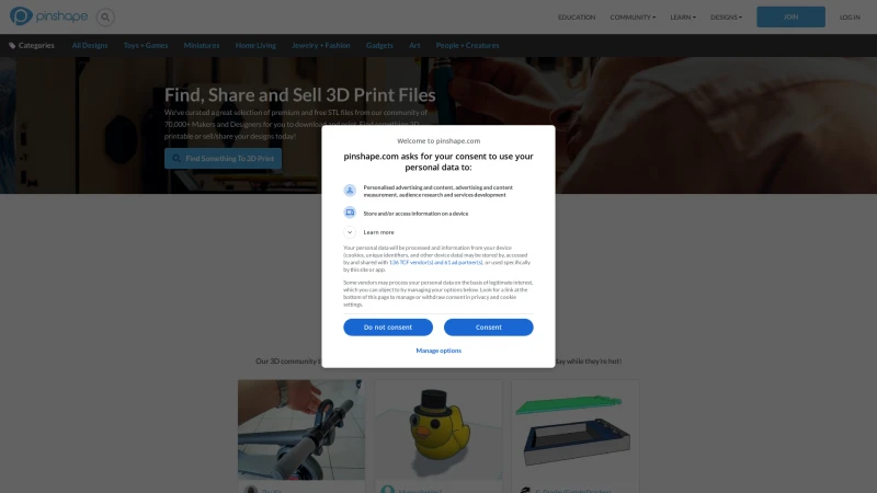 Homepage of pinshape