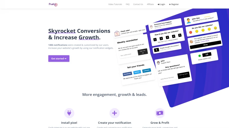 Homepage of pushfy