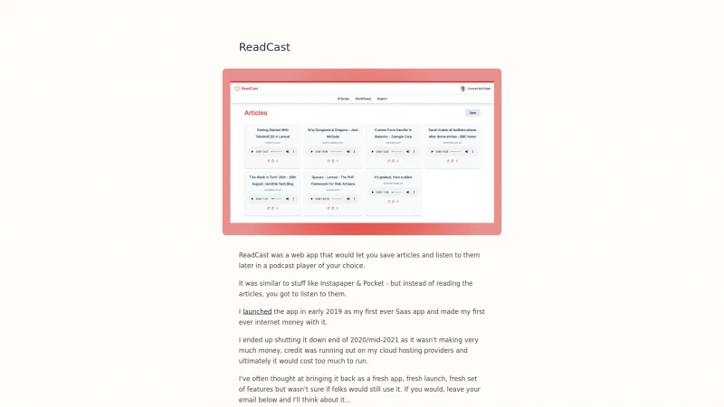 Homepage of readcast