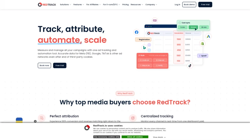 Homepage of redtrack