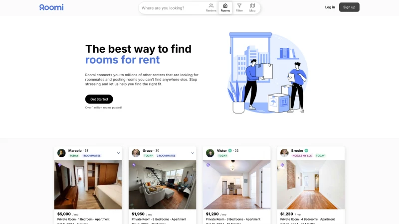 Homepage of roomiapp