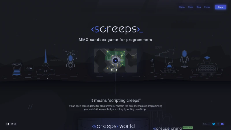 Homepage of screeps