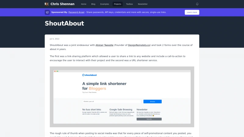 Homepage of shoutabout