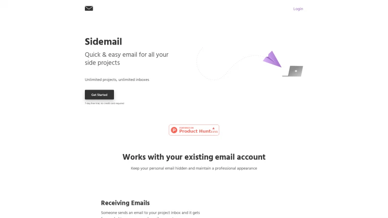 Homepage of sidemail