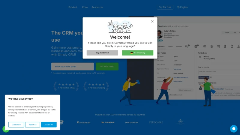 Homepage of simply-crm