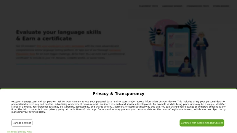 Homepage of testyourlanguage