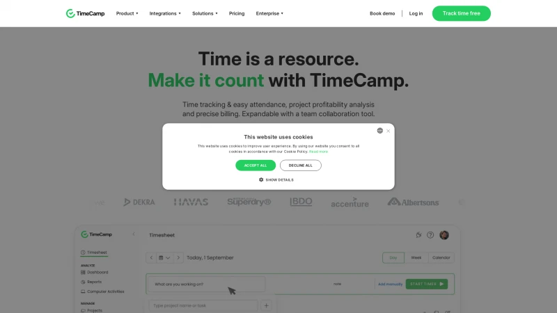 Homepage of timecamp