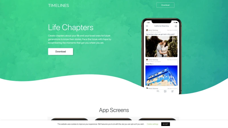 Homepage of timelinesapp