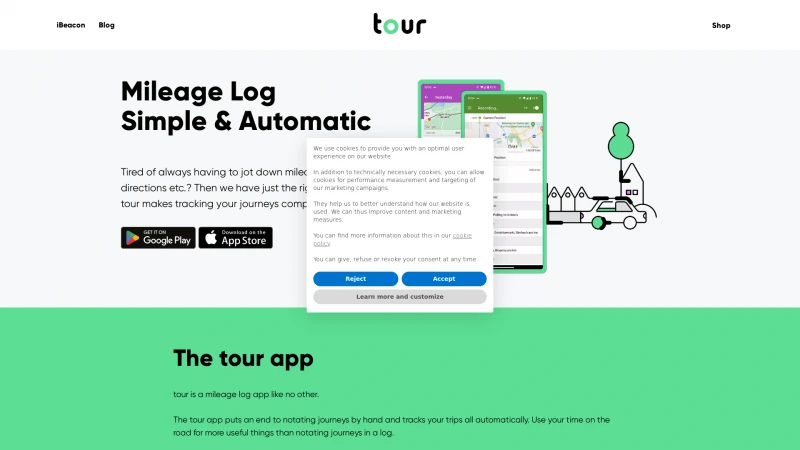 Homepage of tourapp