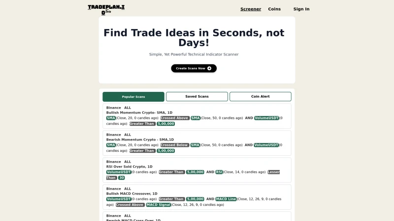 Homepage of tradeplan