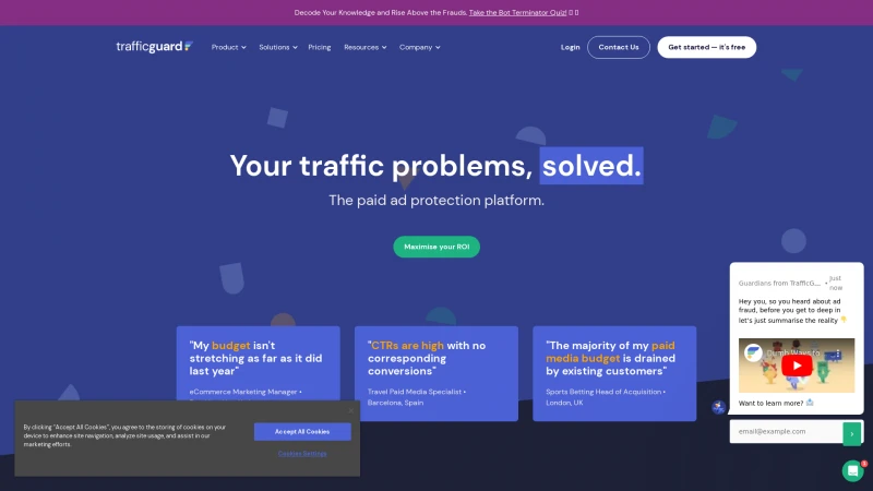 Homepage of trafficguard