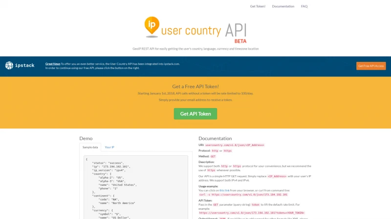 Homepage of usercountry